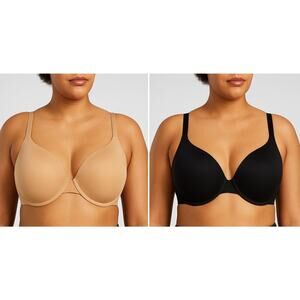 Intimates Plus 2-Pack T-Shirt Bras – Size 44D – Black & Nude – NWT